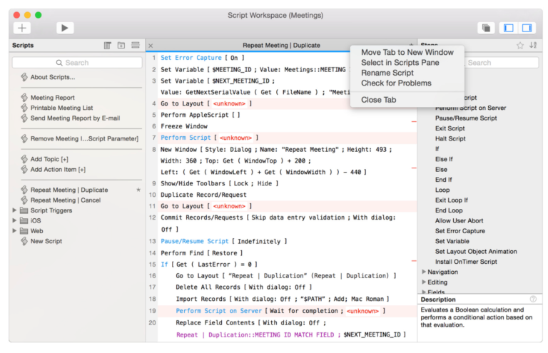 macbook filemaker 15 script debugger breakpoints